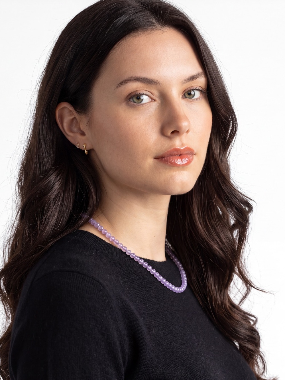 Natural light Genuine Amethyst Beaded Choker With Gold Extension Heart